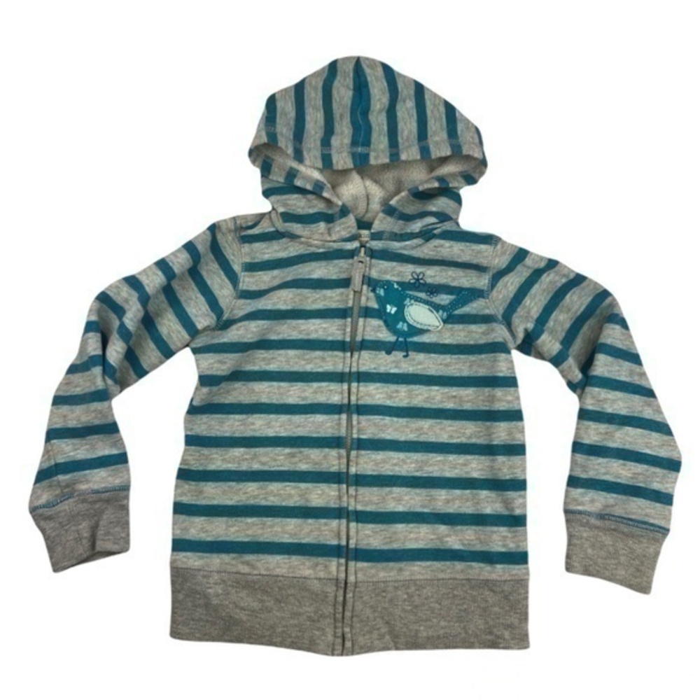 Toughskins Zip Up Sweatshirt Girls Size 4 Gray and Turquoise Striped Hoodie